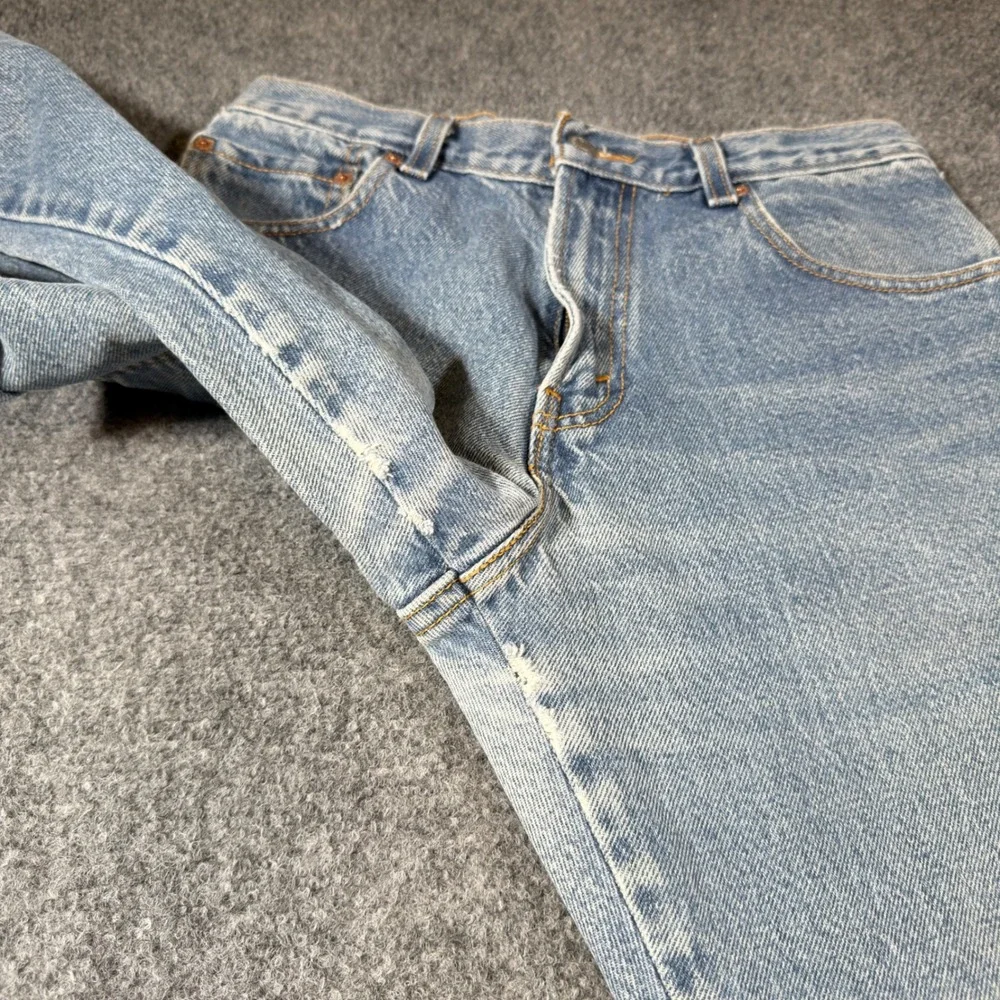 Levi's 517 Boot Cut Jeans Mens 29x34 Fit 27x31 Blue Distressed Frayed Denim Hem